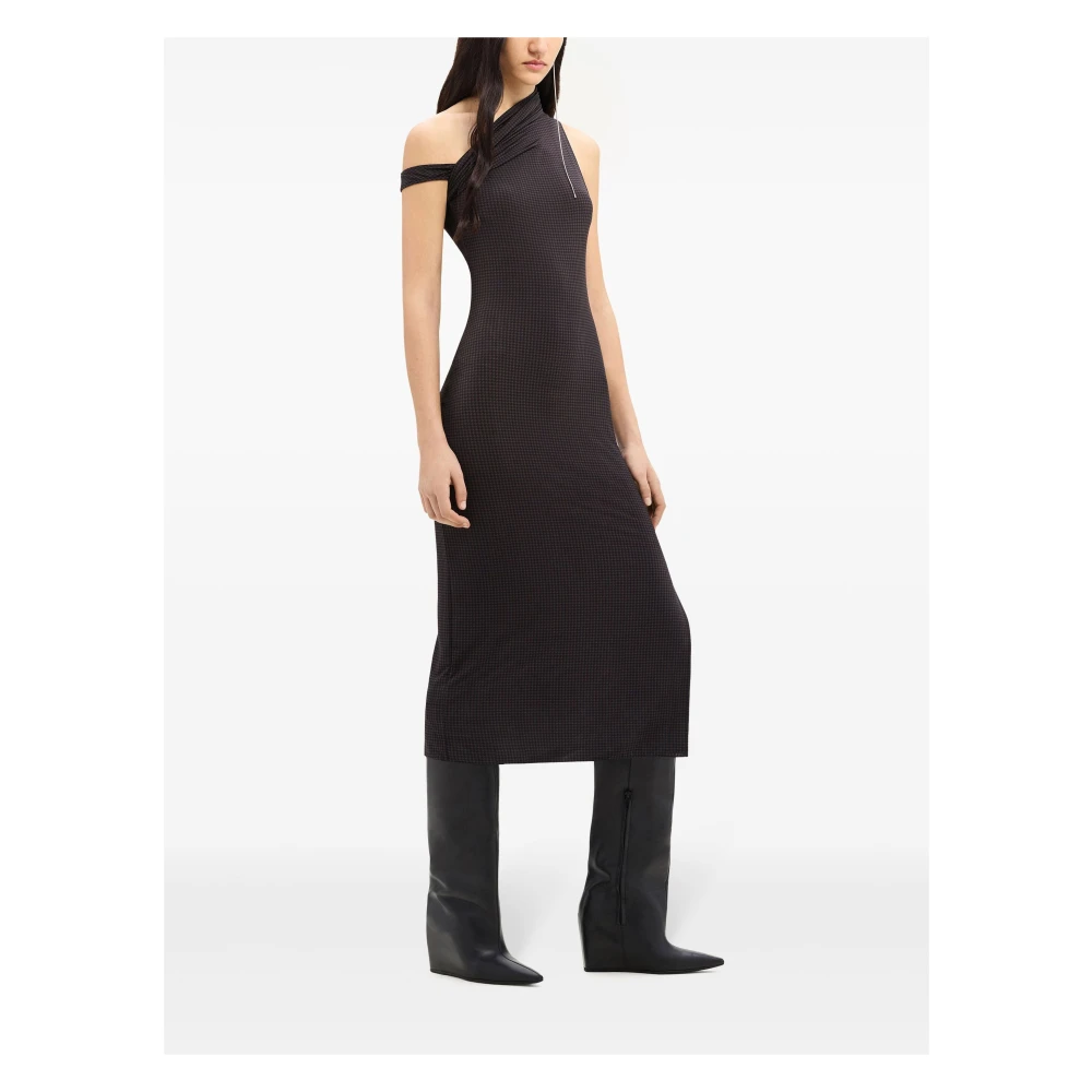Courrèges Twist Midi Jurk met Houndstooth Patroon Black Dames