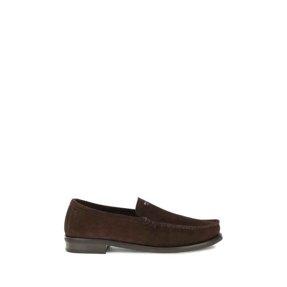 Prada Men's Brown Suede Loafers With Screen-Printed Logo