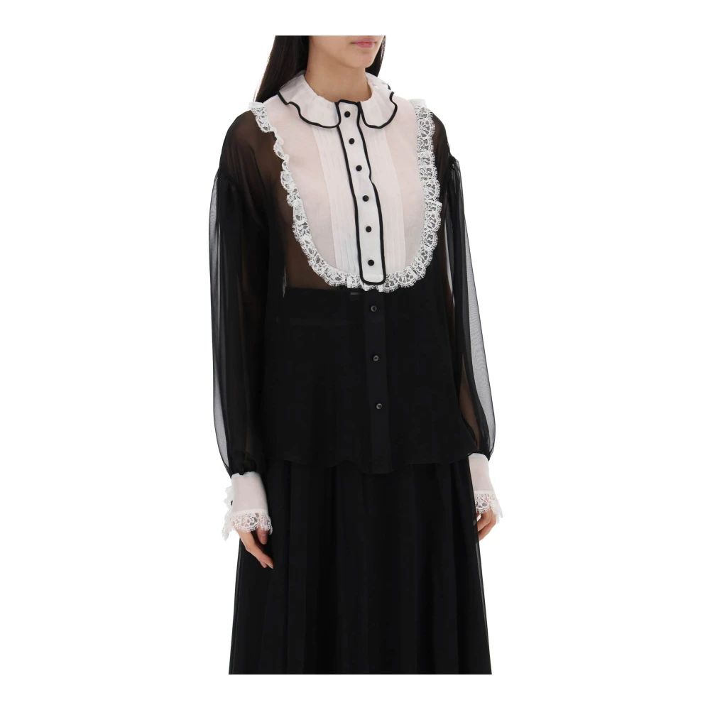 Dolce & Gabbana Doorschijnende zijden chiffon blouse met kant Multicolor Dames