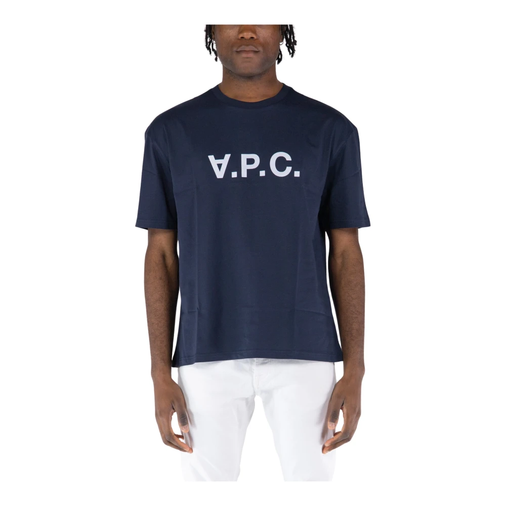 A.p.c. River T-Shirt met Flocked Logo Blue Heren