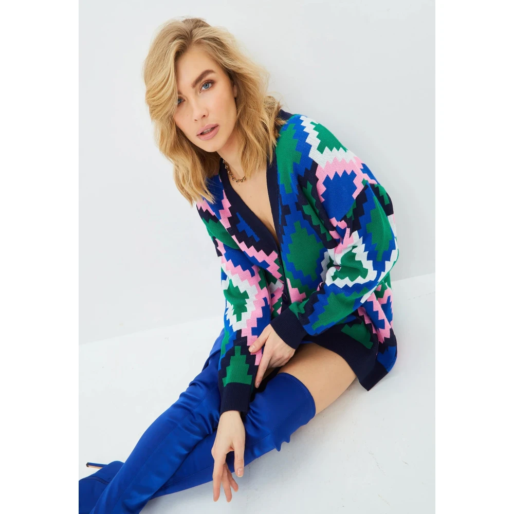 Cesare Gaspari Gebreide V-hals Cardigan Blauw Multicolor Dames
