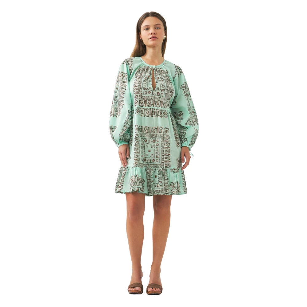 Antik batik Katoenen voile print mini jurk Nalii Blue Dames