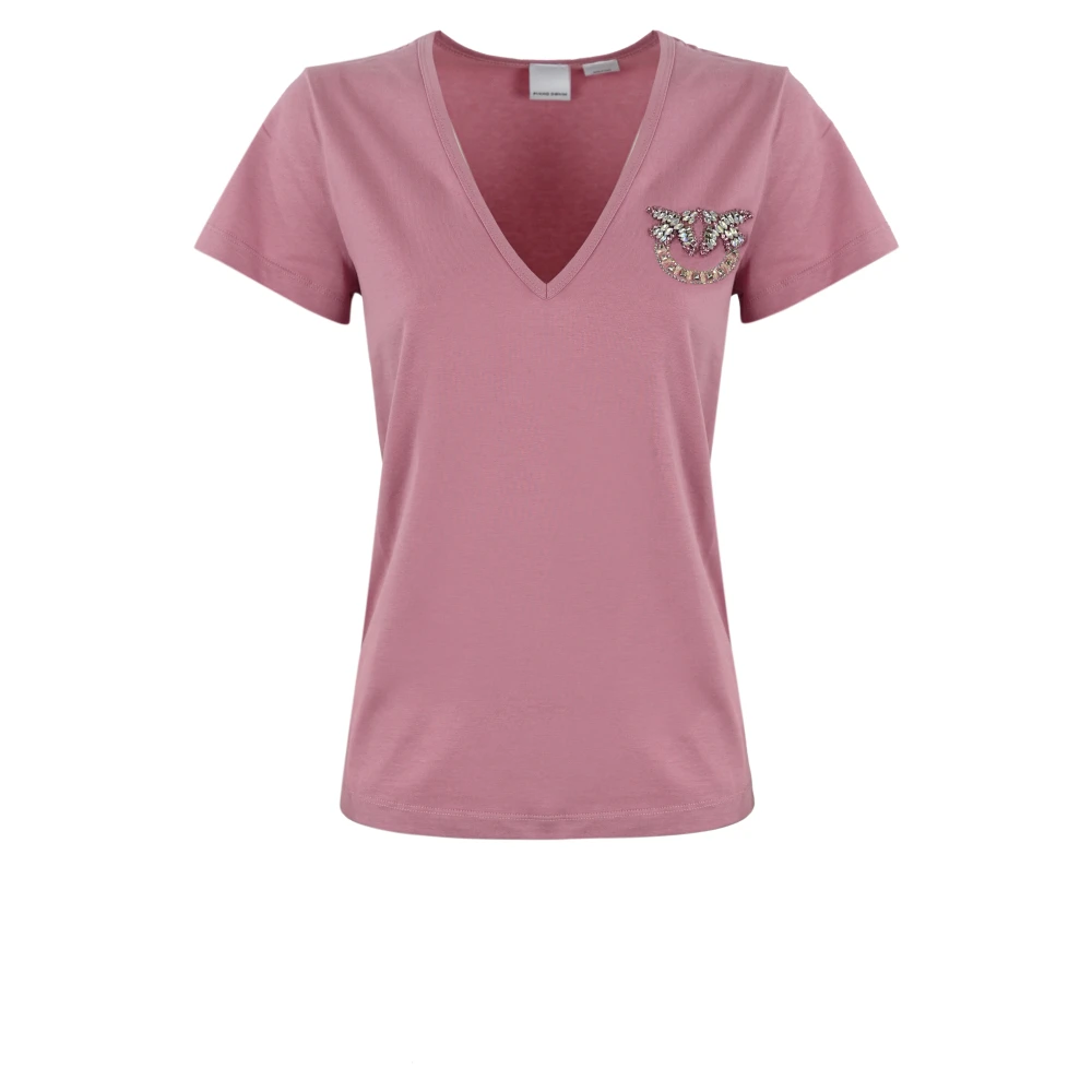 Pinko Love Birds Geborduurd Dames T-shirt Pink Dames