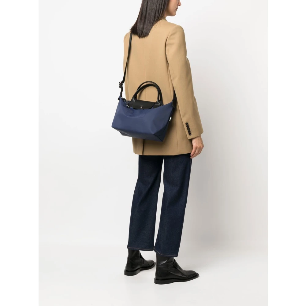 Longchamp Navy Koeienhuid Leren Tassen met Zilverkleurige Hardware Blue Dames