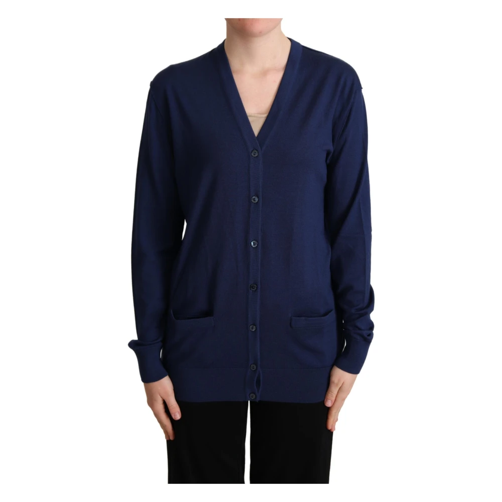 Dolce & Gabbana Blauwe Wollen Vest met Logodetails Blue Dames