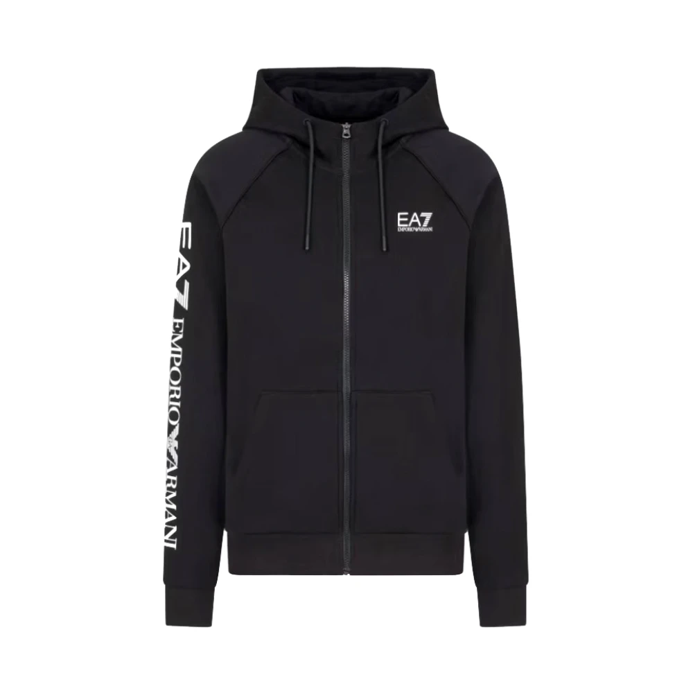 Emporio Armani EA7 Zwarte Sweater met Capuchon en Rits Black Heren
