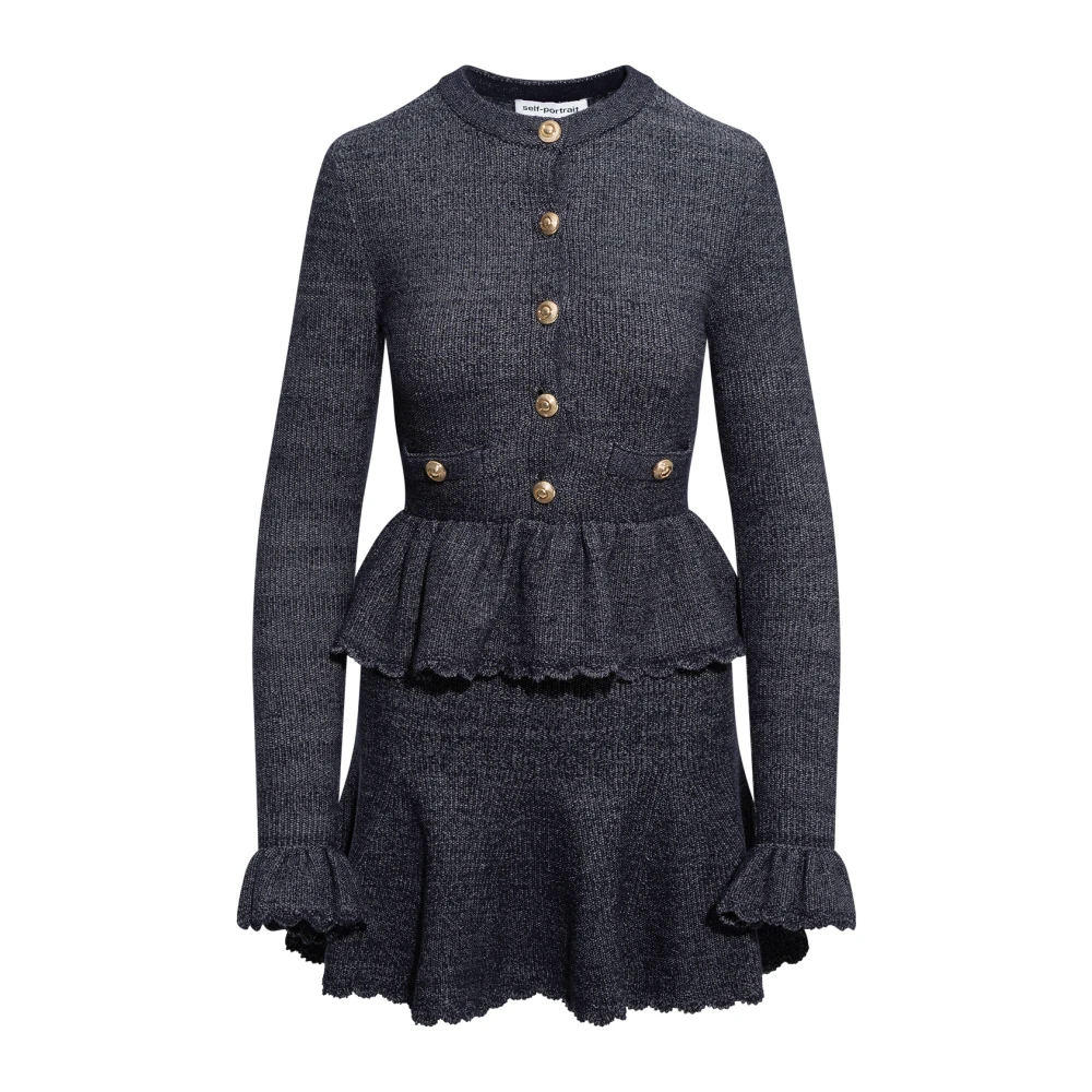 Self Portrait Textured Knit Mini Dress - Female - Knitted Dresses - Blue - L - Dresses