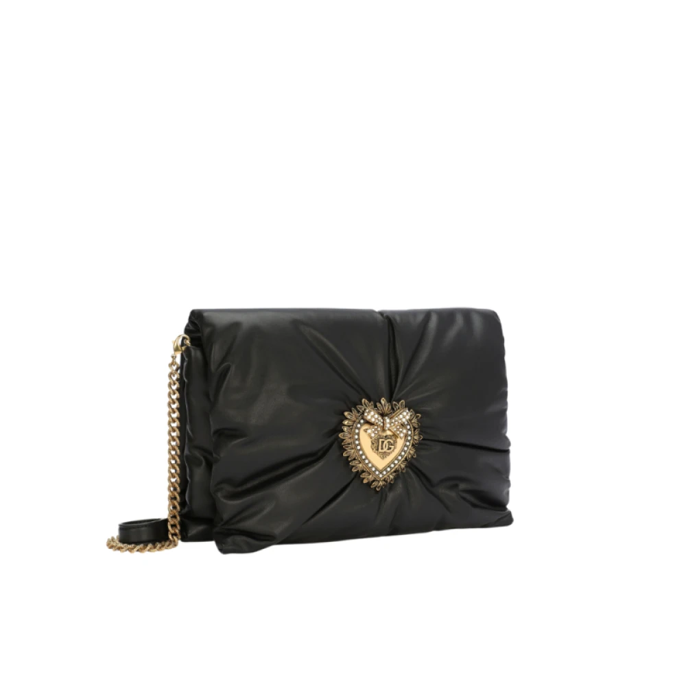 Dolce & Gabbana Zwarte Leren Devotion Clutch met Gouden Gesp Black Dames