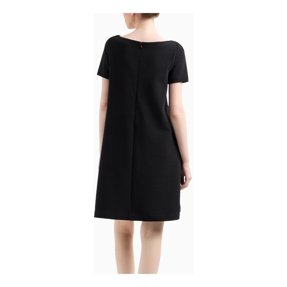 Emporio Armani Zwarte Jersey Ottoman Jurk met Boothals Black Dames