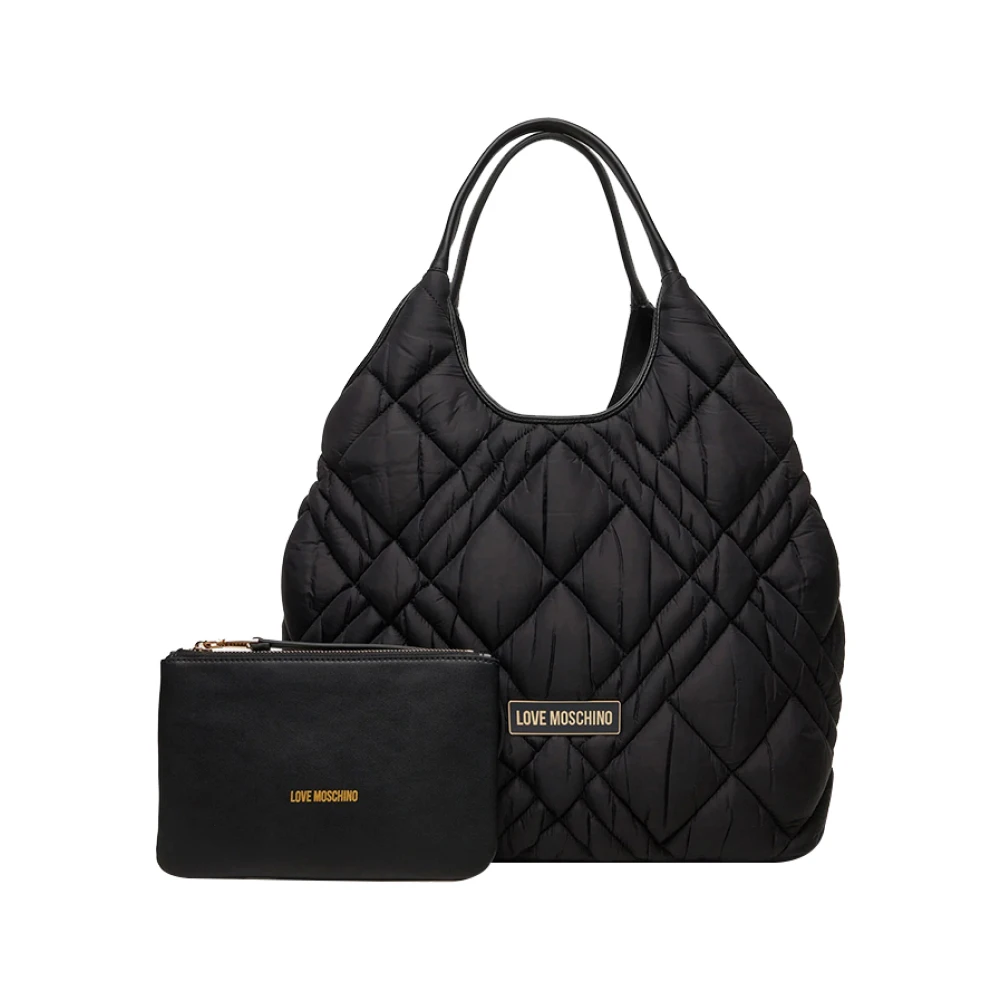 Moschino Zwarte schoudertas met gouden logo Black Dames