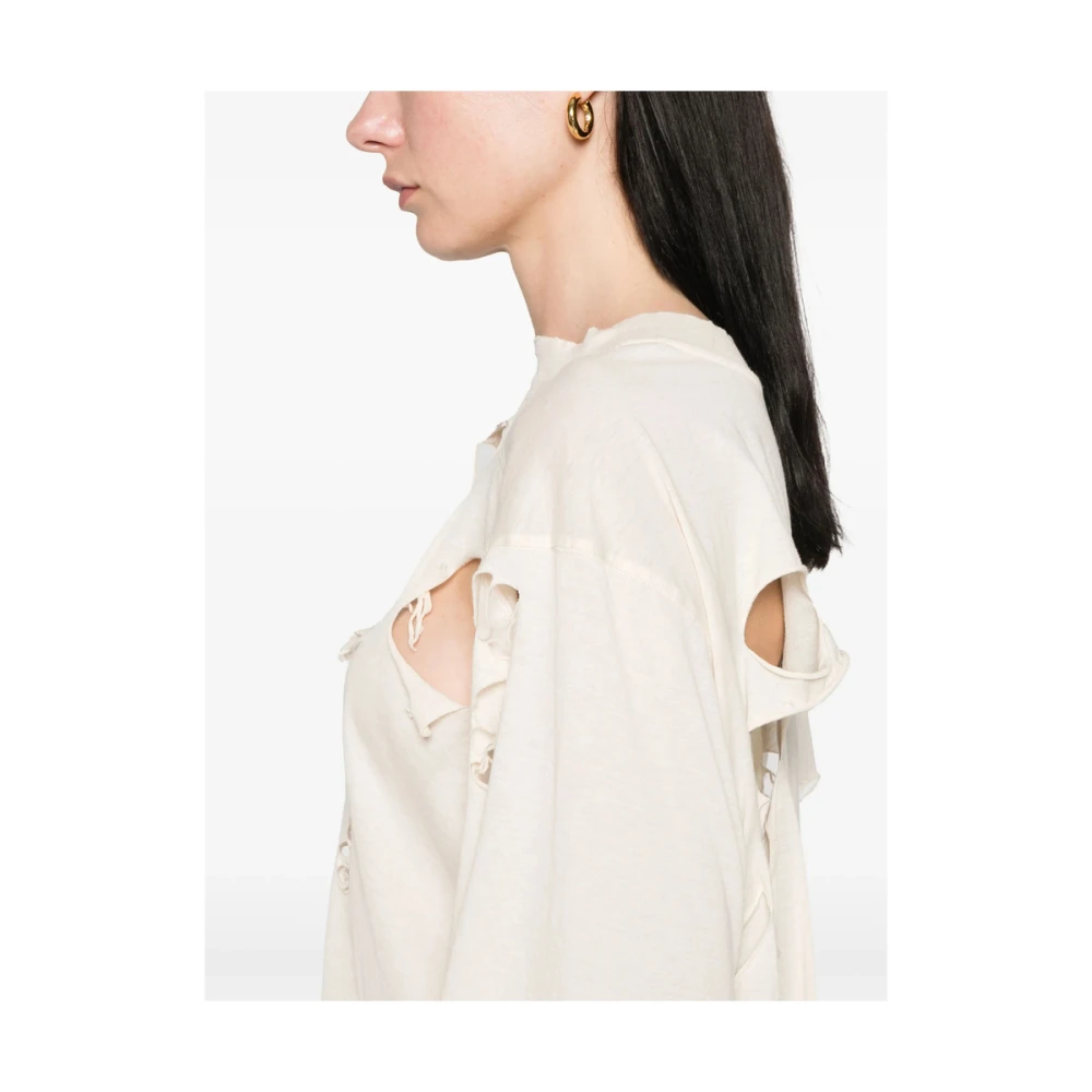 Rick Owens Versleten Crew Neck T-shirt Dark Shadow Beige Dames