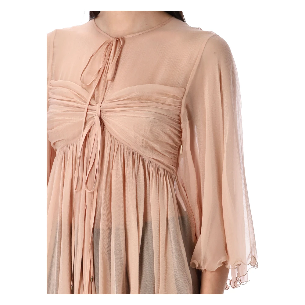 Chloé Zijden Geplooide Top in Zachte Perzik Pink Dames