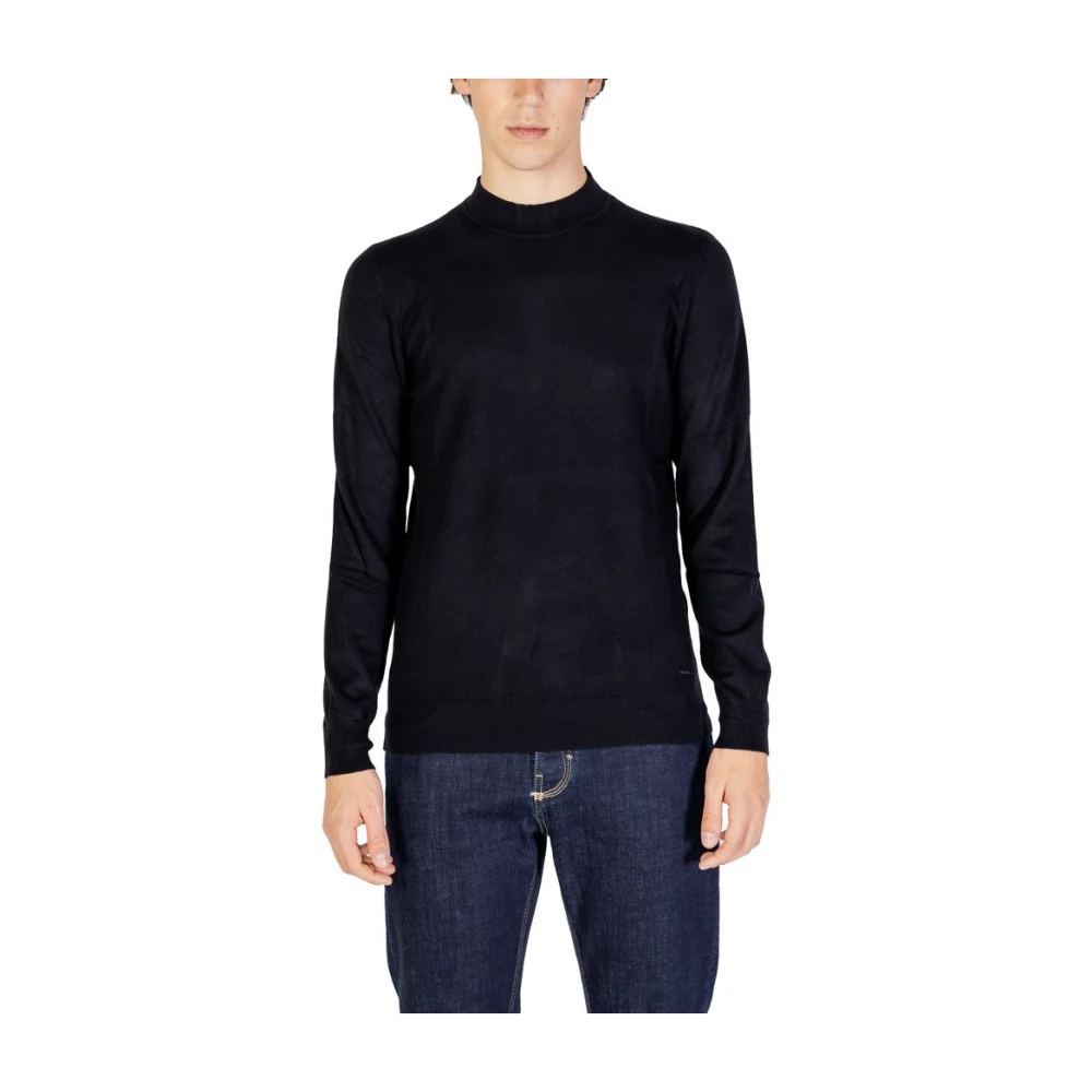 Gianni Lupo Zwart Gebreid T-shirt Herfst Winter Collectie Black Heren