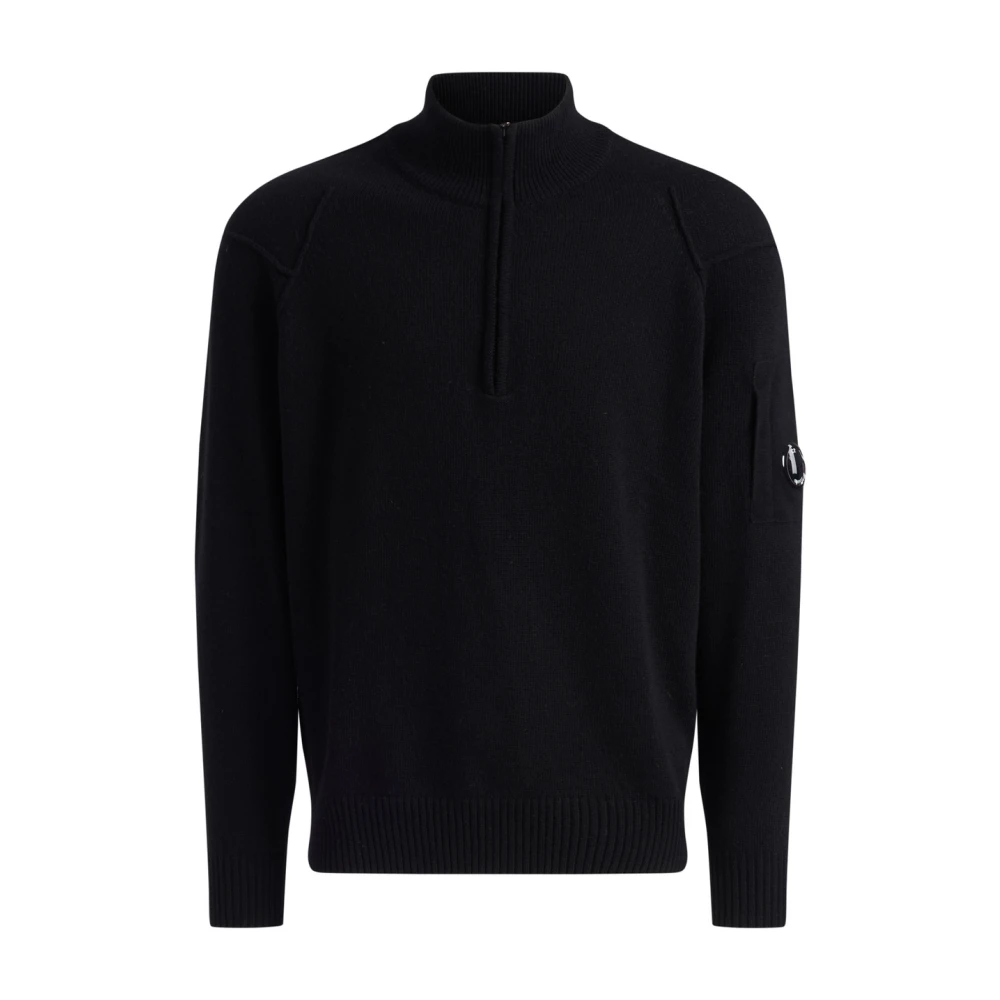 C.p. Company Men's Black Half-Zip Turtleneck Jumper - Turtlenecks - M - Knitwear