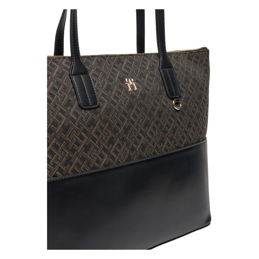 Tommy Hilfiger Jacquard Tote Tas Herfst Winter Collectie Black Dames