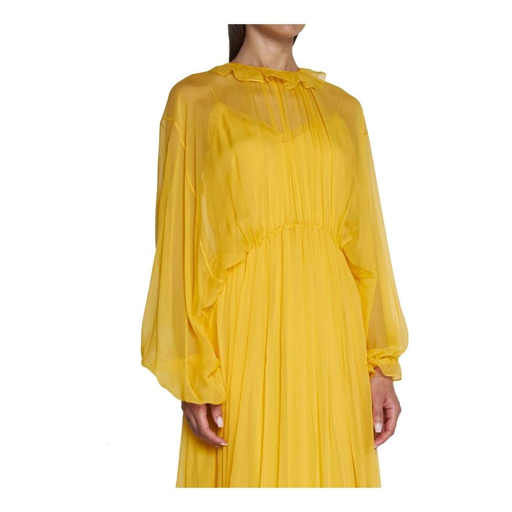 Gucci Zijden Lange Jurk met Ruches Yellow Dames