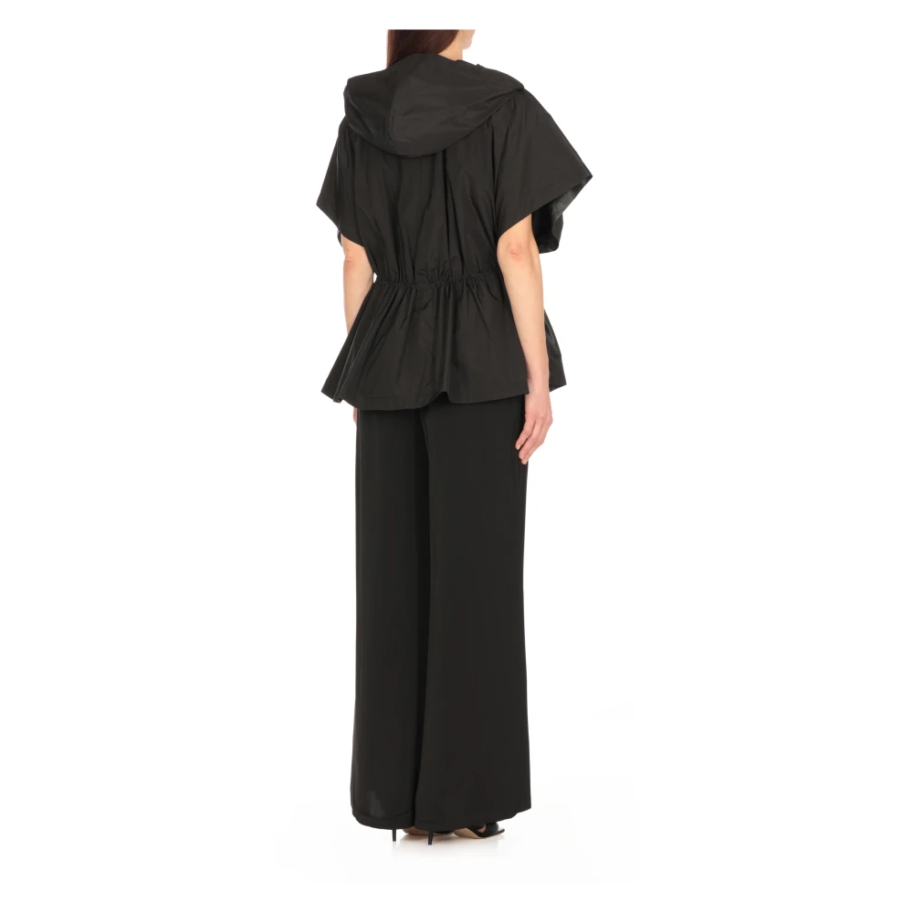 Fabiana Filippi Zwarte leren cape met capuchon Black Dames