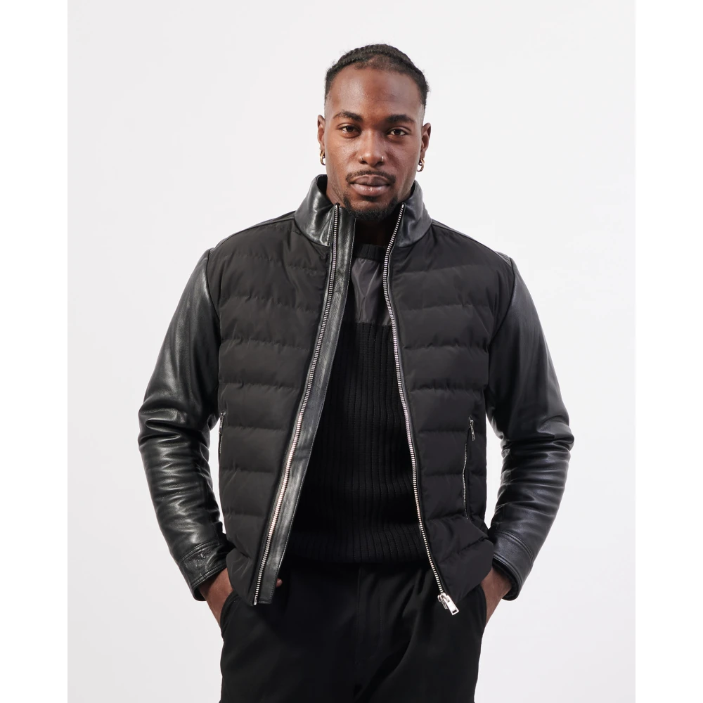 Hugo Boss Hybride leren jas met horizontaal stiksel Black Heren