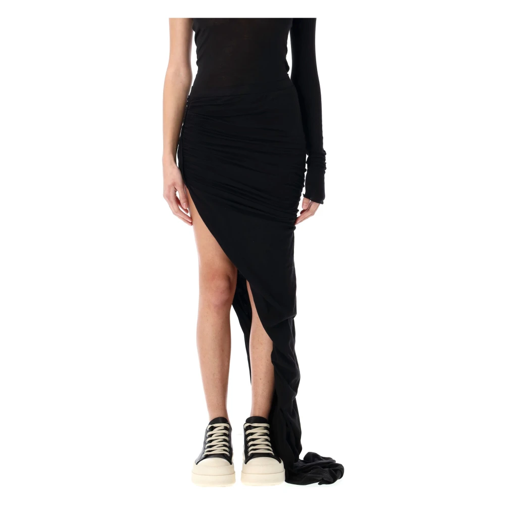 Rick Owens Zwarte Katoenen Omslagrok Hoge Split Black Dames