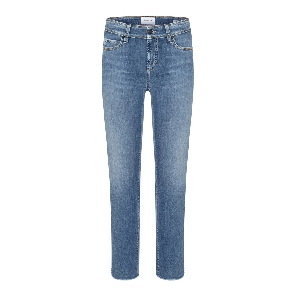 CAMBIO Blauwe Denim Jeans met Stoere Details Blue Dames
