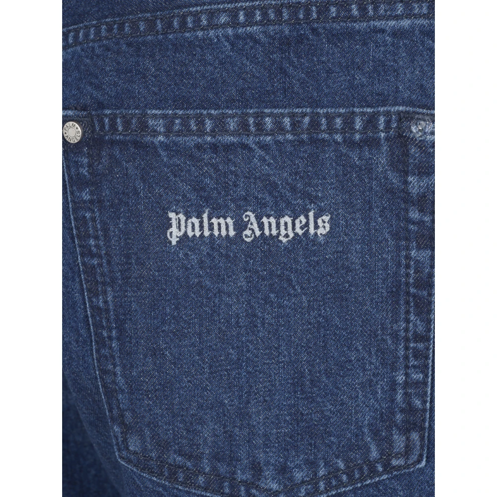Palm Angels Klassieke Logo Losse Denim Broek Blauw Blue Heren