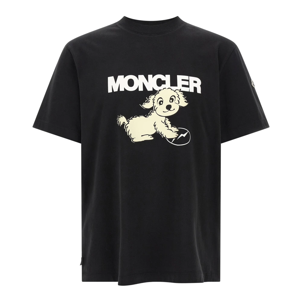 Moncler Dog Print Cotton T-Shirt - Male - T-Shirts - Black - L - Tops