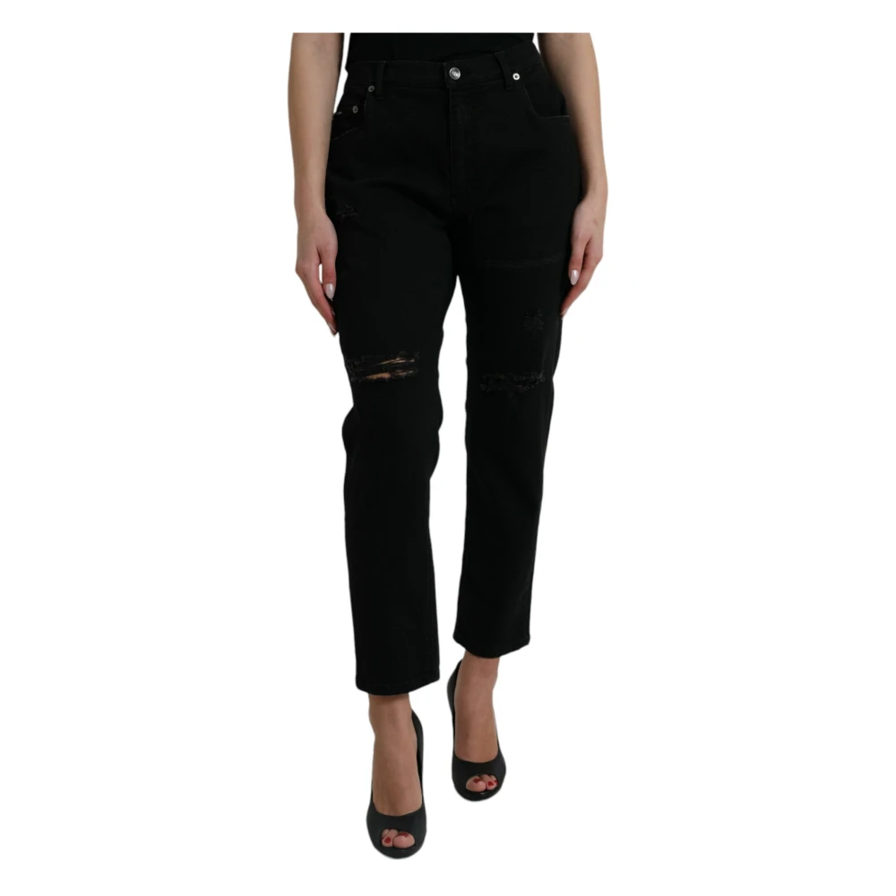 Dolce & Gabbana Elegante zwarte high-waisted stretch jeans Black Dames