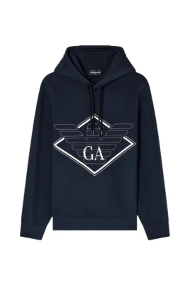 Hoodie i dubbeljersey med broderad överdimensionerad örn