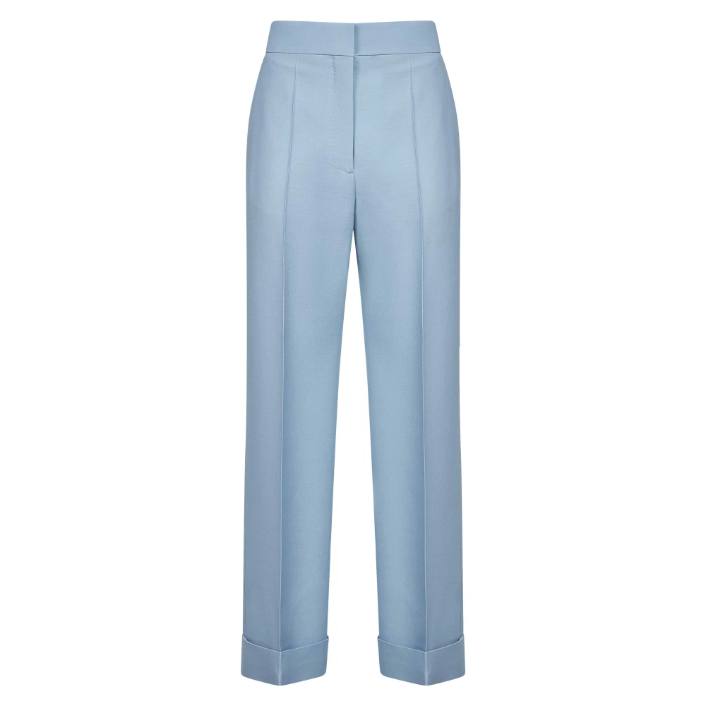 Valentino Women's Blue Straight Trousers,, High Waist Wool Silk Trousers Medium