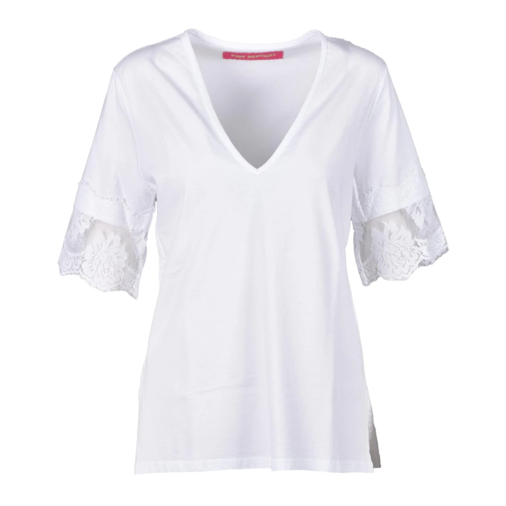 Pink Memories Katoenen T-shirt met Memories Print White Dames