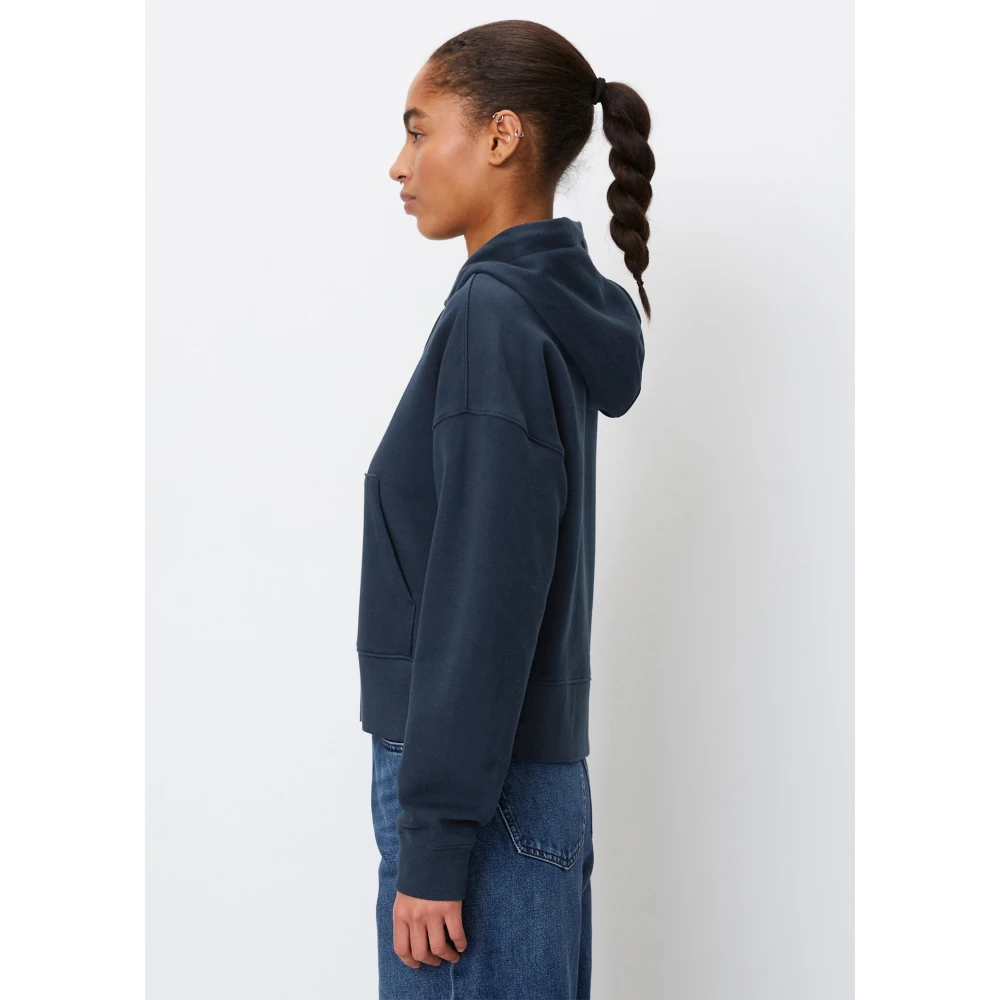 Marc O'Polo Capuchon sweatshirt jas in een losse cropped pasvorm Blue Dames