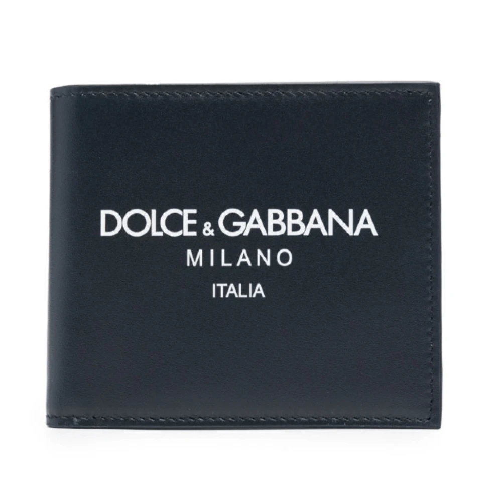 Dolce & Gabbana Navy Blue Embossed Logo Leren Portemonnee Blue Heren