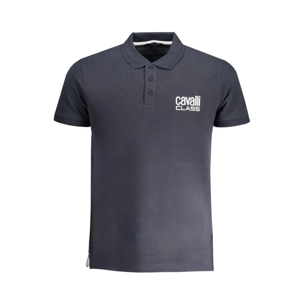 Cavalli Class Blauw Katoenen Poloshirt met Korte Mouwen en Knopen Blue Heren