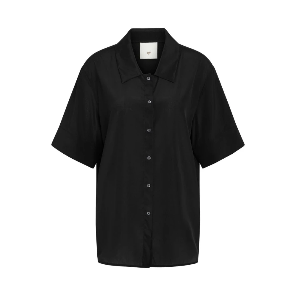 Heartmade Zijden Zwarte Shirt met Elleboog Mouwen Black Dames