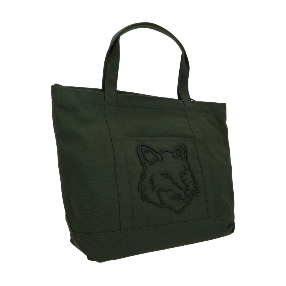 Maison Kitsuné Canvas Tote Tas met Fox Borduurwerk Green Heren