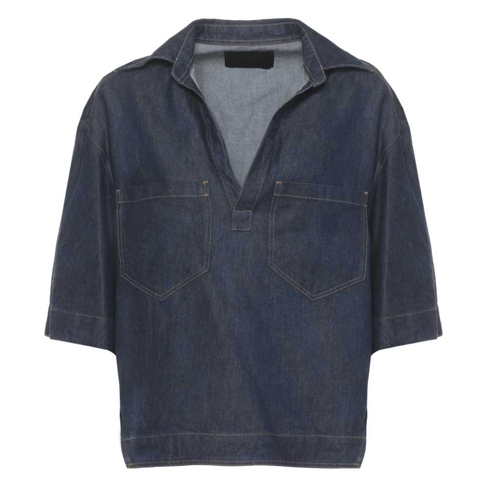 Dondup Kvinno Blå Blusar & Skjortor Dam, S, Denim, V-Ringad Denimblus