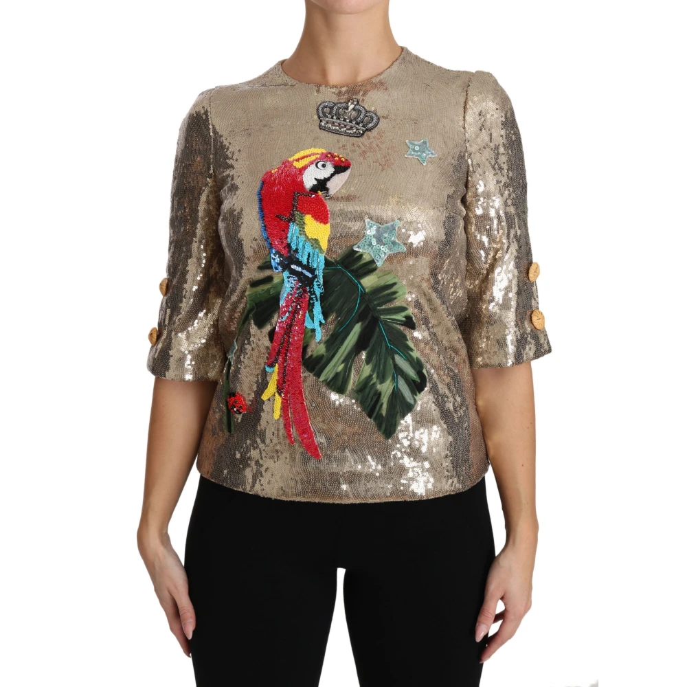 Dolce & Gabbana Women's Yellow Blouse Short Sleeve Crewneck Top