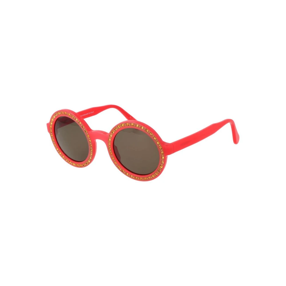Andy Wolf Unisex Red Round Acetate Sunglasses With Uv Protection