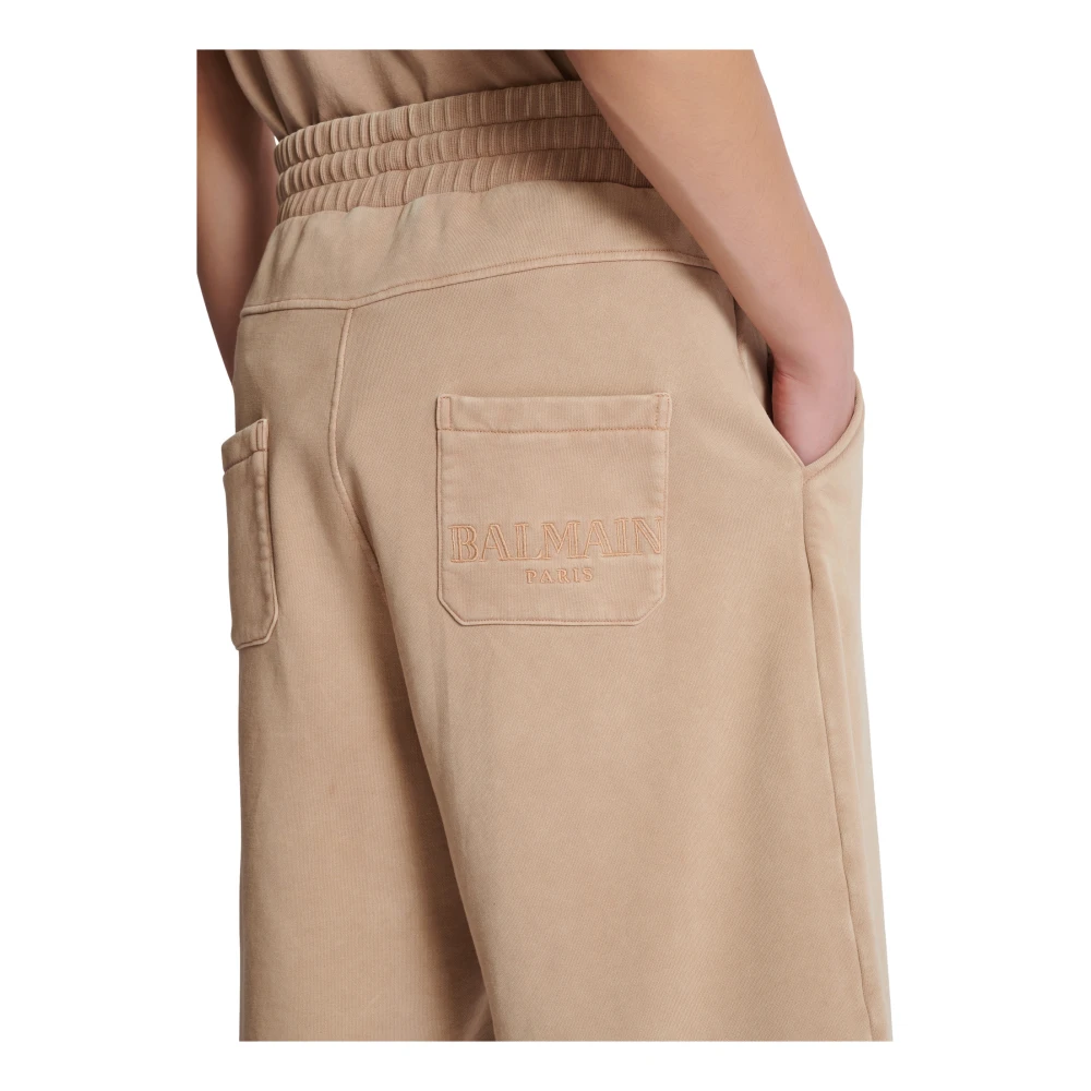 Balmain Katoenen Bermuda shorts met vintage borduurwerk Beige Heren
