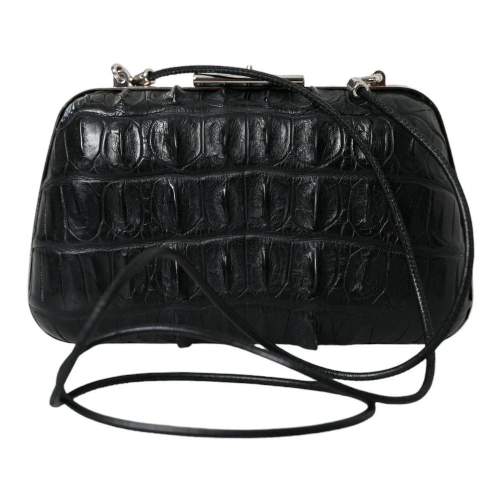 Balenciaga Women's Black Elegant Crocodile Leather Evening Clutch