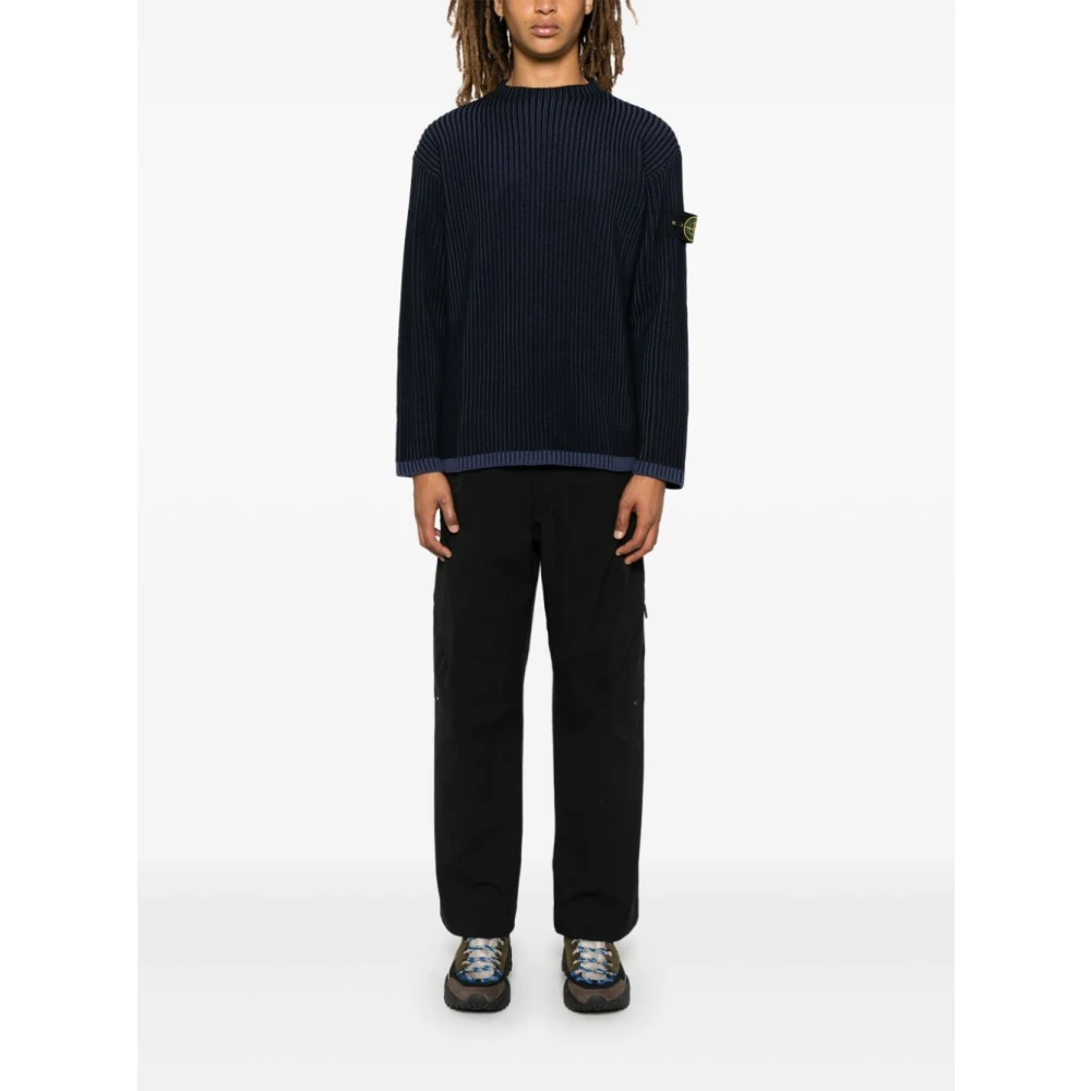 Stone Island Blauwe Grofgebreide Trui Blue Heren