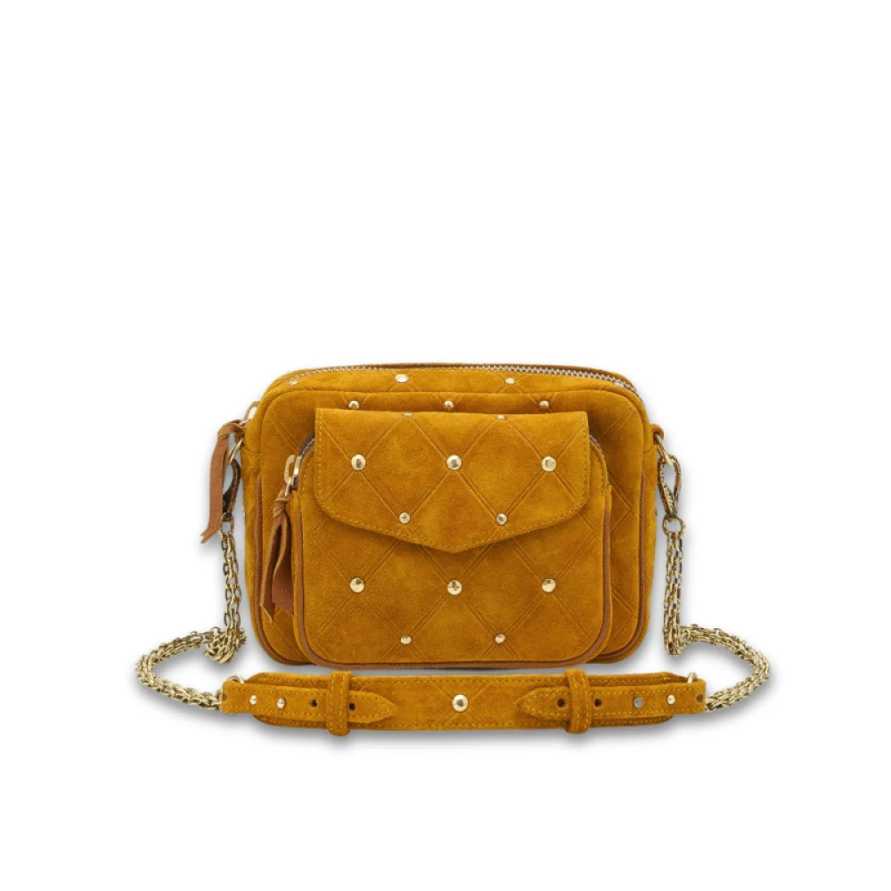 Claris Virot Amber Suède Schoudertas met Ketting Brown Dames