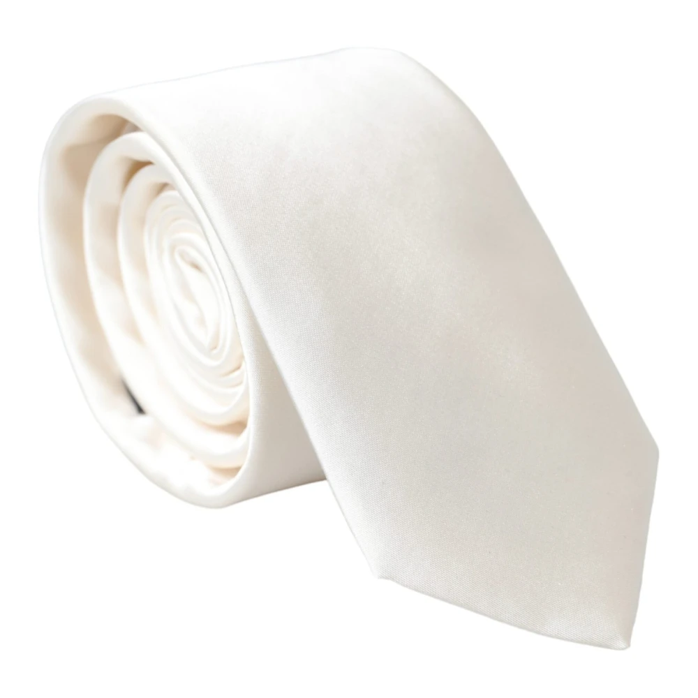 Dolce & Gabbana Verstelbare Zijden Stropdas Wit Logodetails White Heren