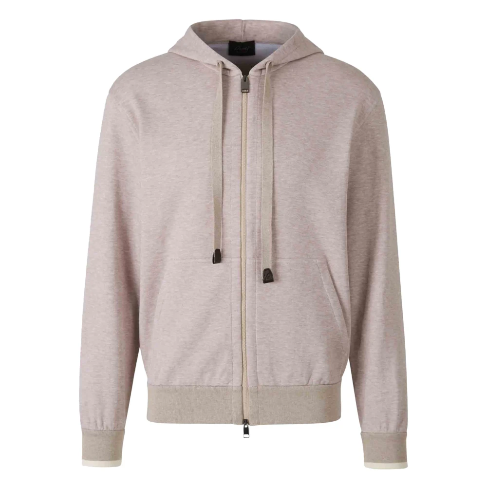 Brioni Katoenmix Hoodie met Ritssluiting Beige Heren