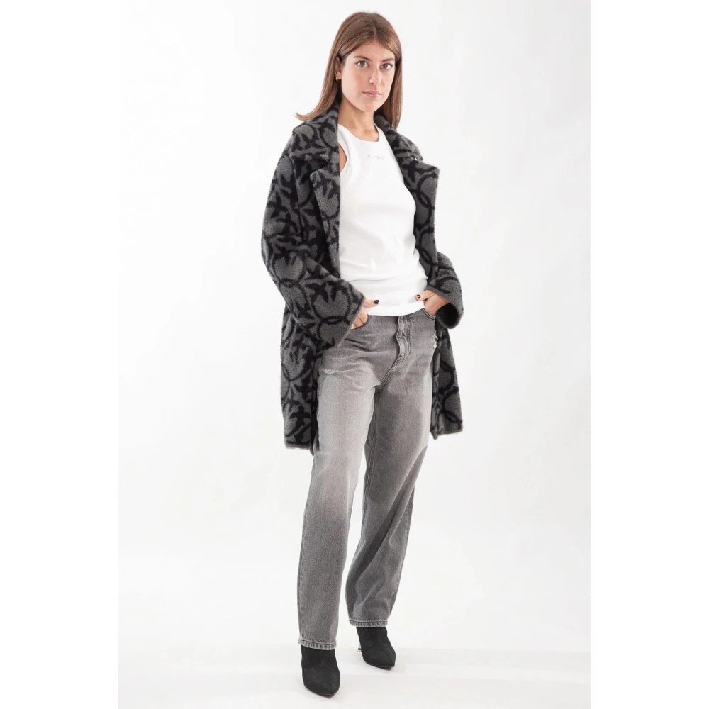 pinko Monogram Faux Fur Coat Gray Dames