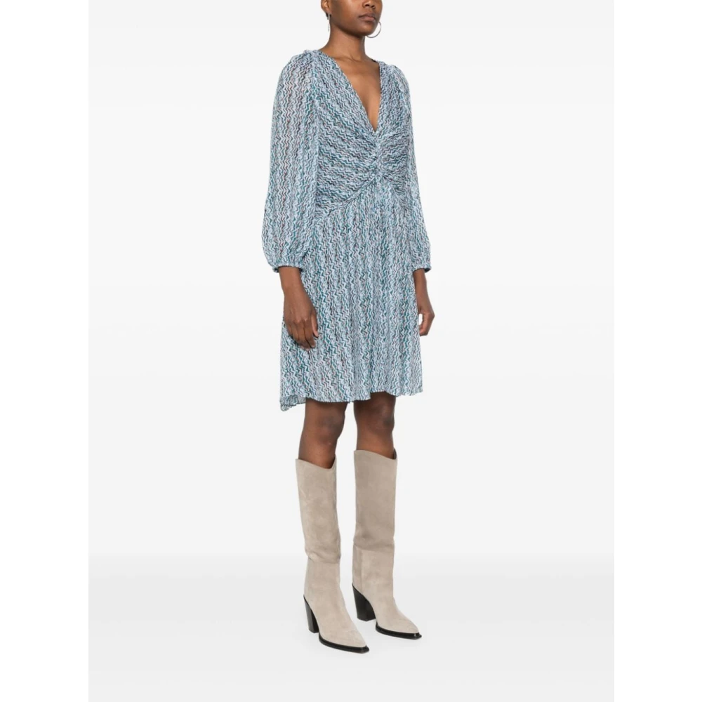 IRO Grafische Print V-Hals Jurk Blue Dames