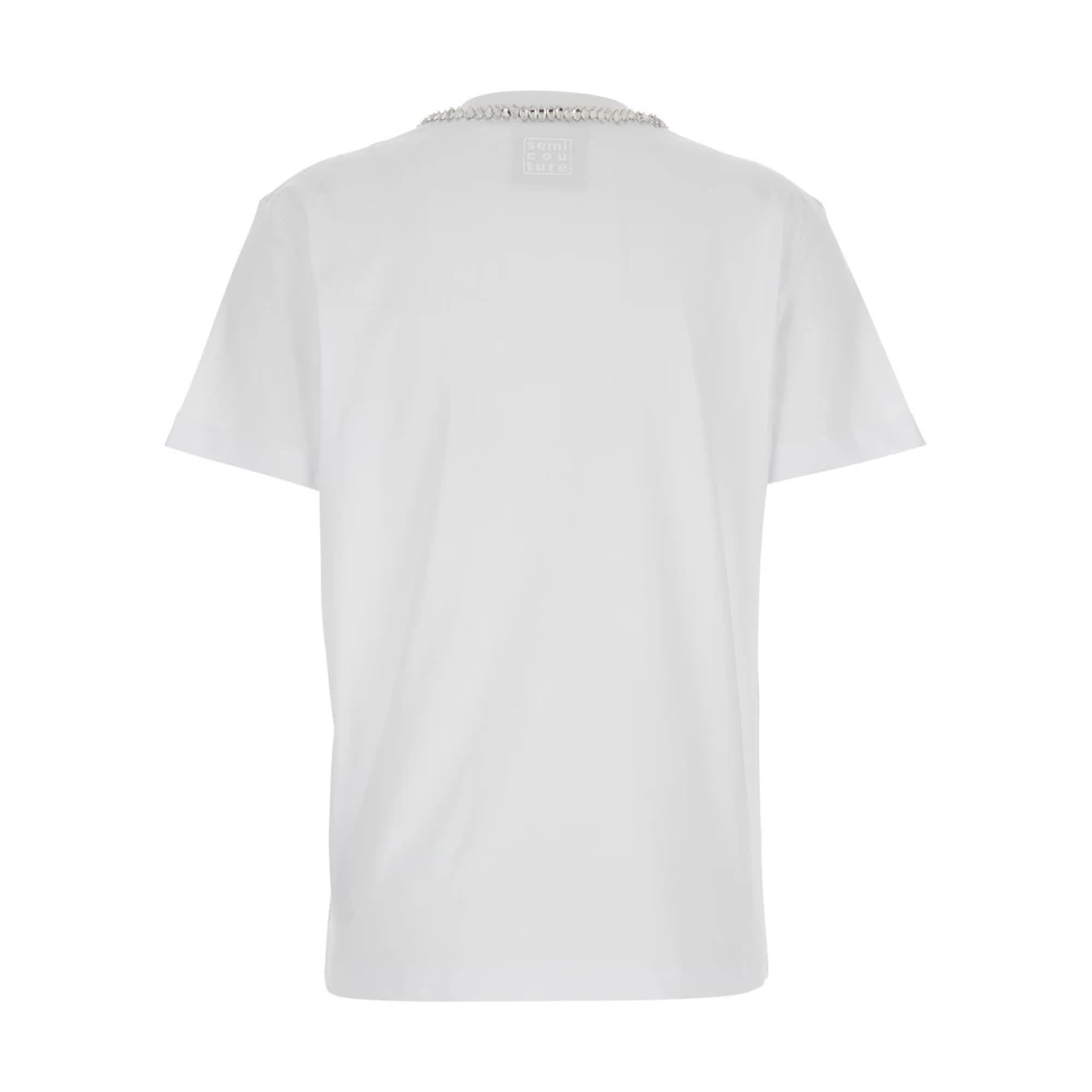 Semicouture Witte ronde hals T-shirt met metalen decoraties White Dames