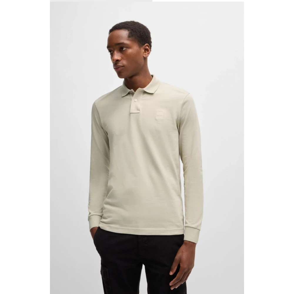 Hugo Boss Heren Passerby Lange Mouw Polo Shirt Beige Heren