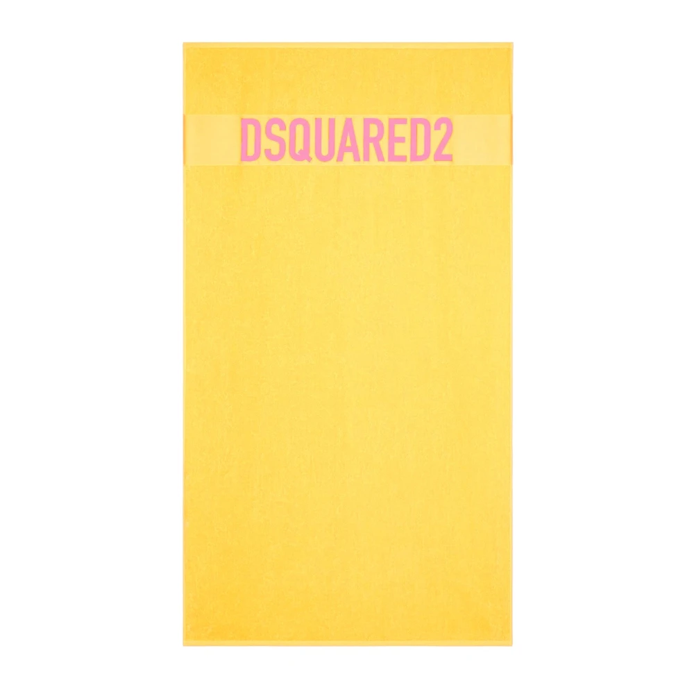 Dsquared2 Geel Logo Print Katoenen Strandlaken Yellow