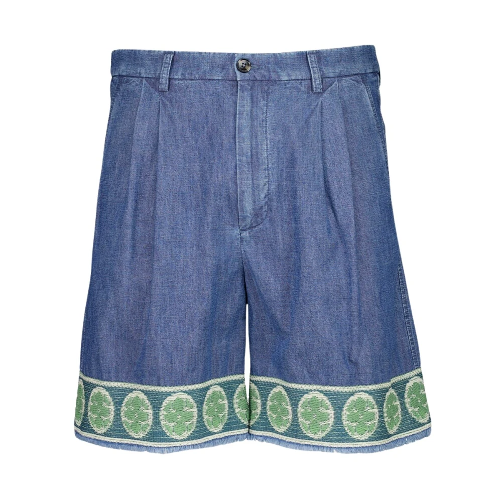 Valentino Garavani Men's Blue Jacquard Hem Denim Bermuda Shorts - Denim Shorts - S - Shorts